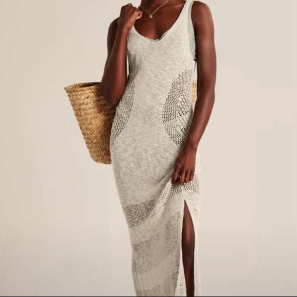 abercrombie & fitch crochet maxi coverup swim dress off white eggshell beige xs - Picture 2 of 8